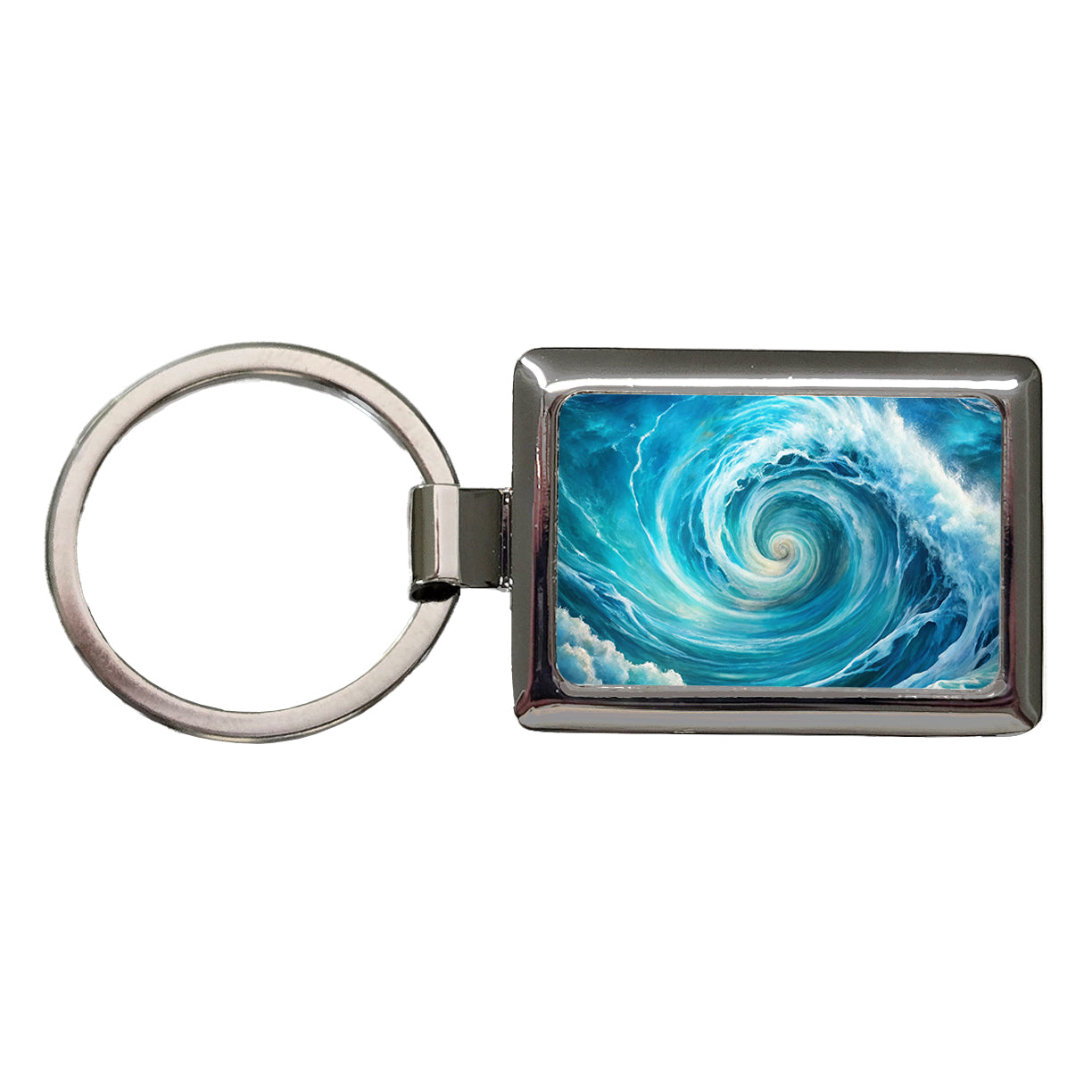 Ocean Spiral Whirlpool Watercolor Rectangle Metal Keychain
