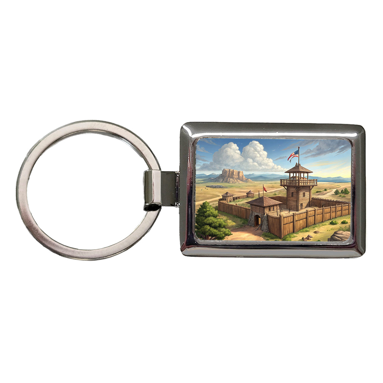 Old West Frontier Fort Cowboy Western Rectangle Metal Keychain