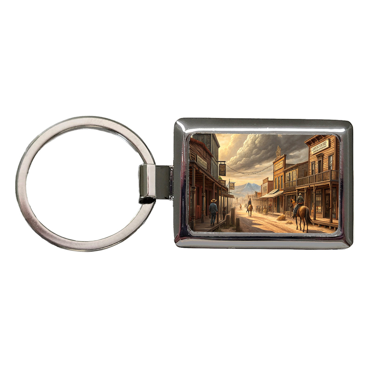 Old West Frontier Town Western Americana Rectangle Metal Keychain
