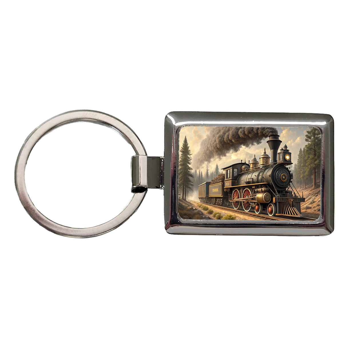 Old West Steam Locomotive Western Rectangle Metal Keychain