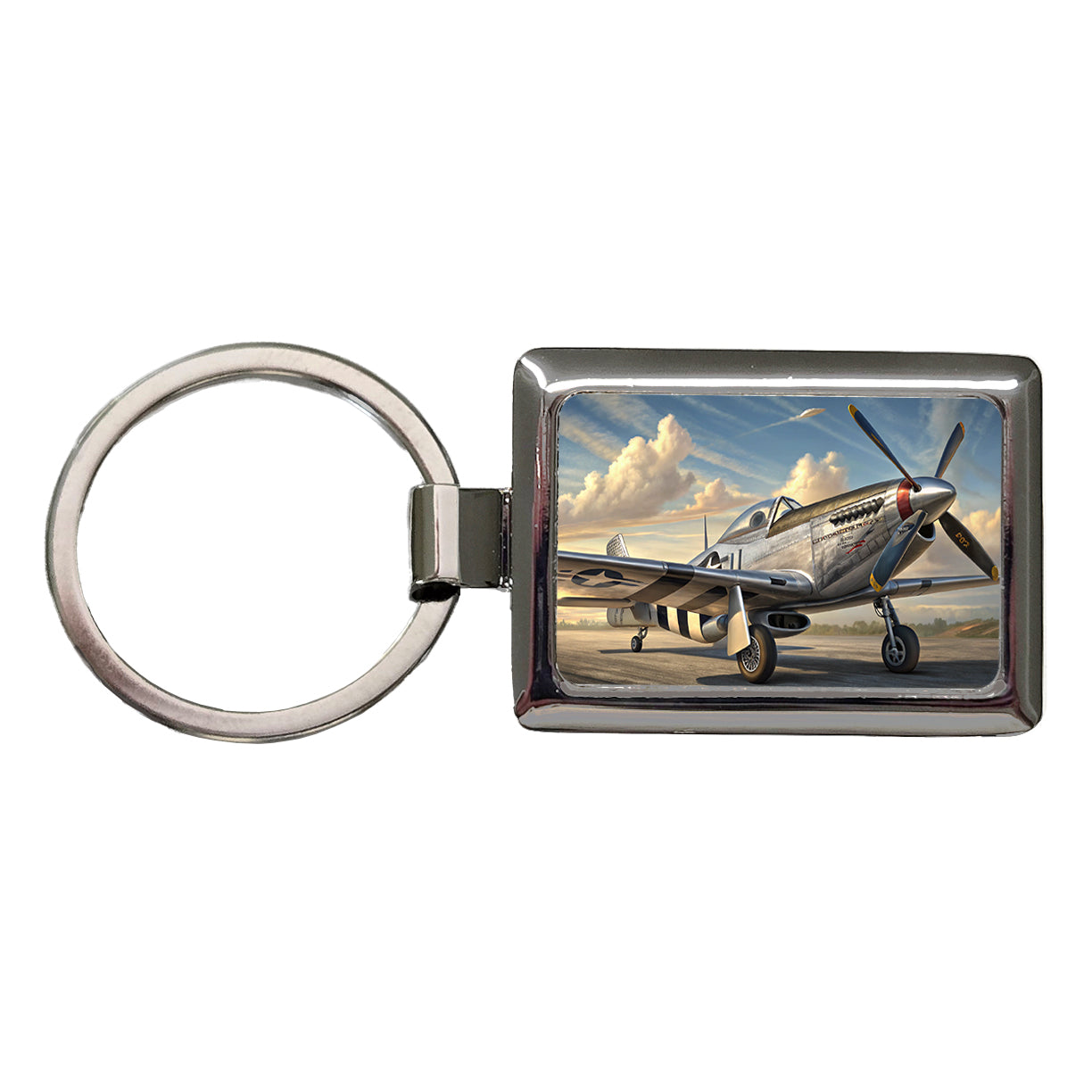 P-51 Mustang WWII US Fighter Plane Rectangle Metal Keychain