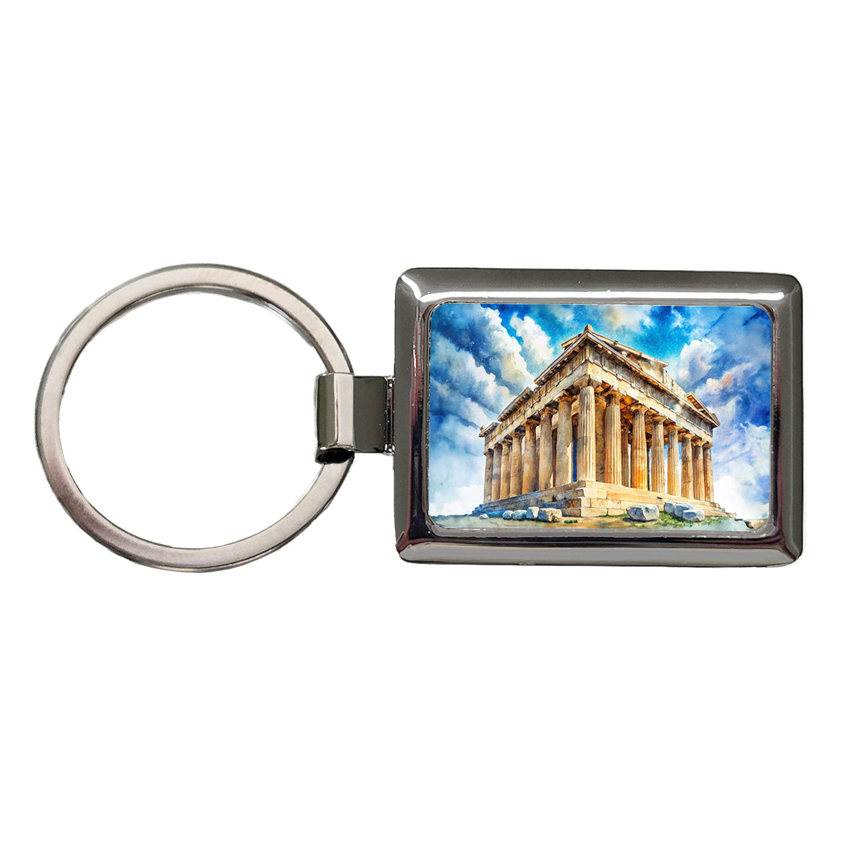 Parthenon Temple Athens Greece Greek Watercolor Rectangle Metal Keychain