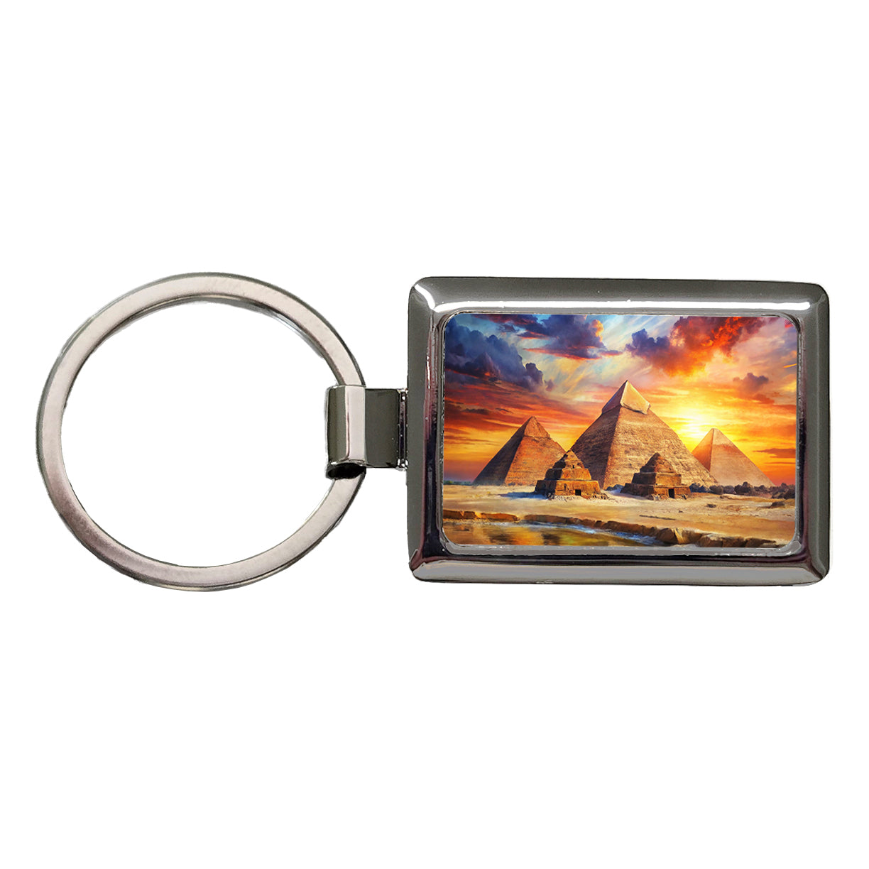Pyramids Of Giza Egypt At Sunset Watercolor Rectangle Metal Keychain