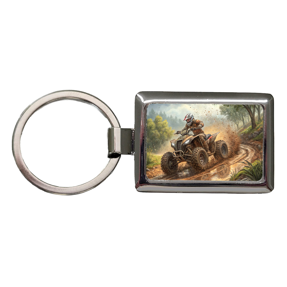 Quad ATV Off-Road Mud Racing Rectangle Metal Keychain
