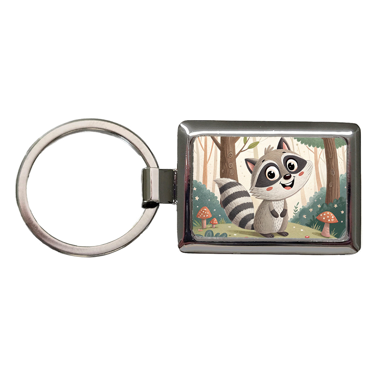 Raccoon Children's Illustration Style Rectangle Metal Keychain
