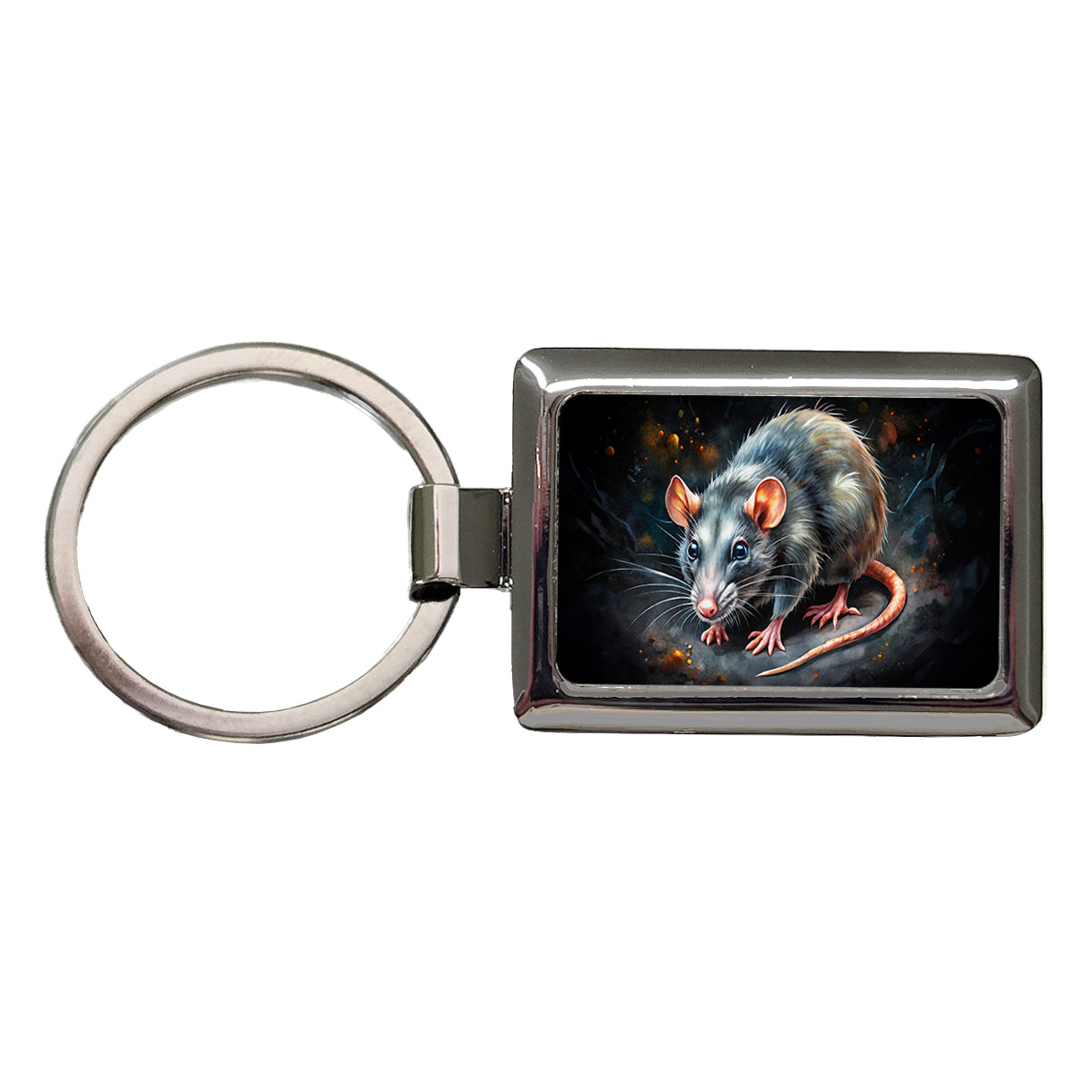 Rat Black Watercolor Rectangle Metal Keychain