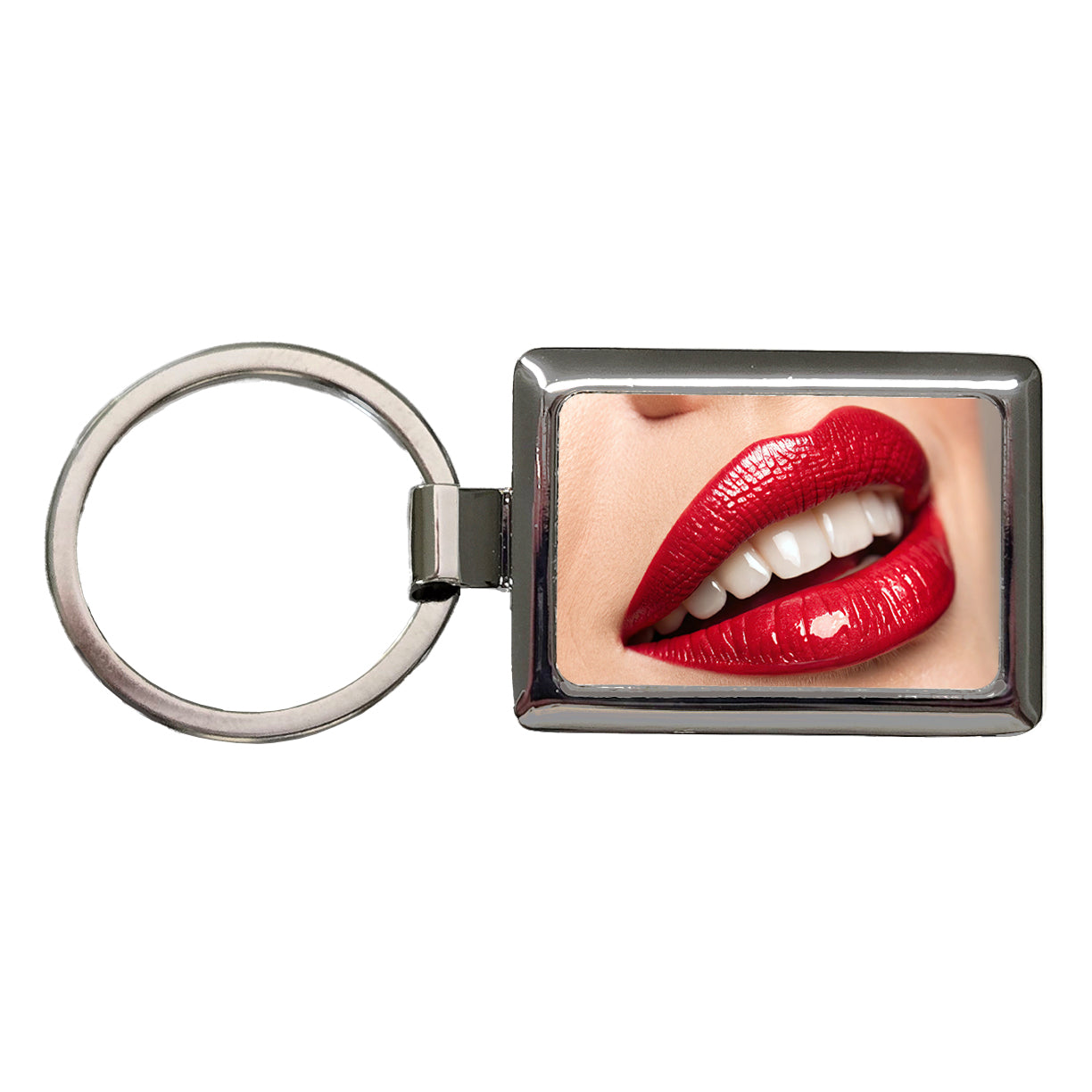Red Lips Smile Rectangle Metal Keychain