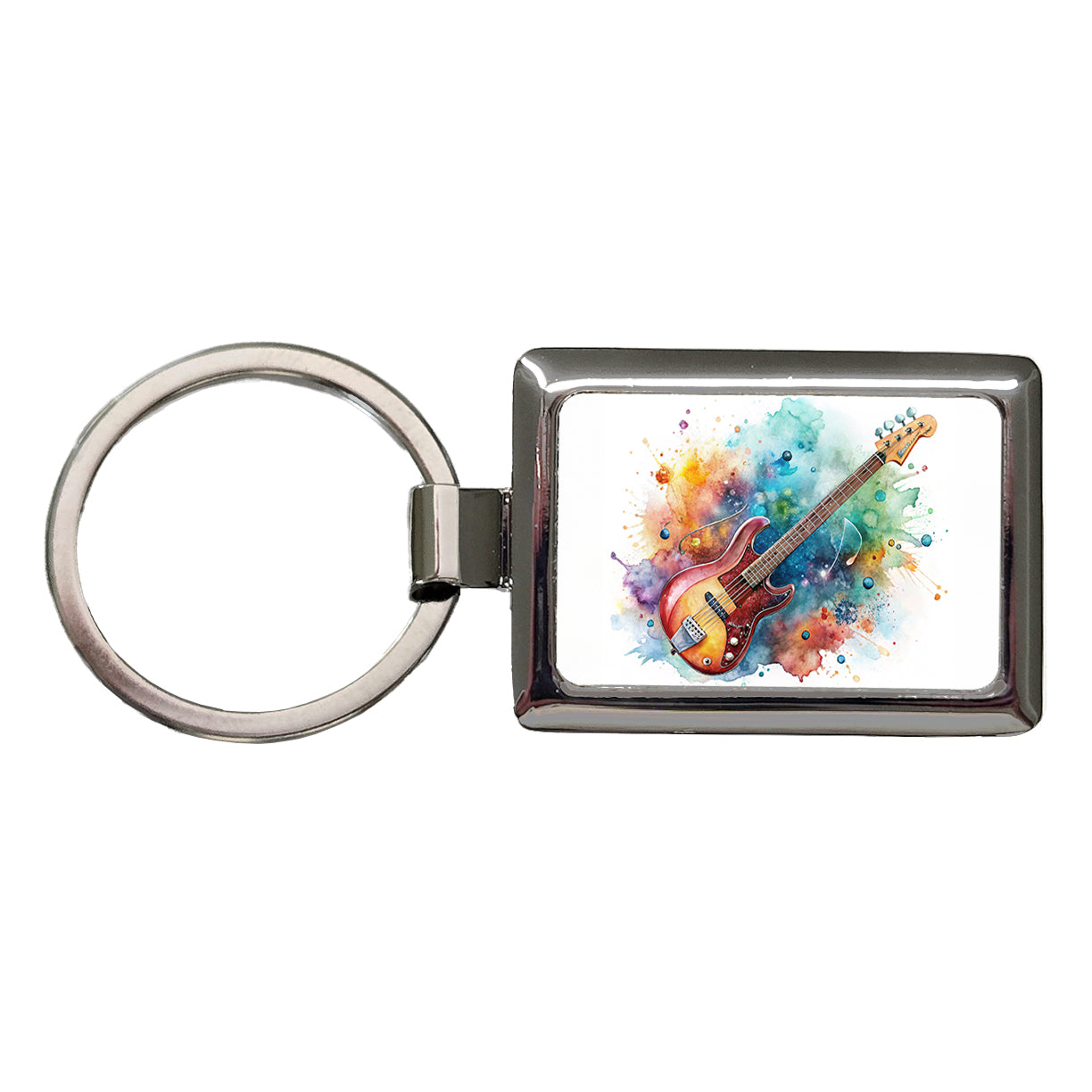 Rock And Roll Guitar Watercolor Rectangle Metal Keychain