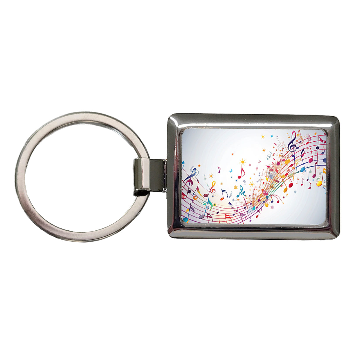 Scattered Music Notes Design Rectangle Metal Keychain