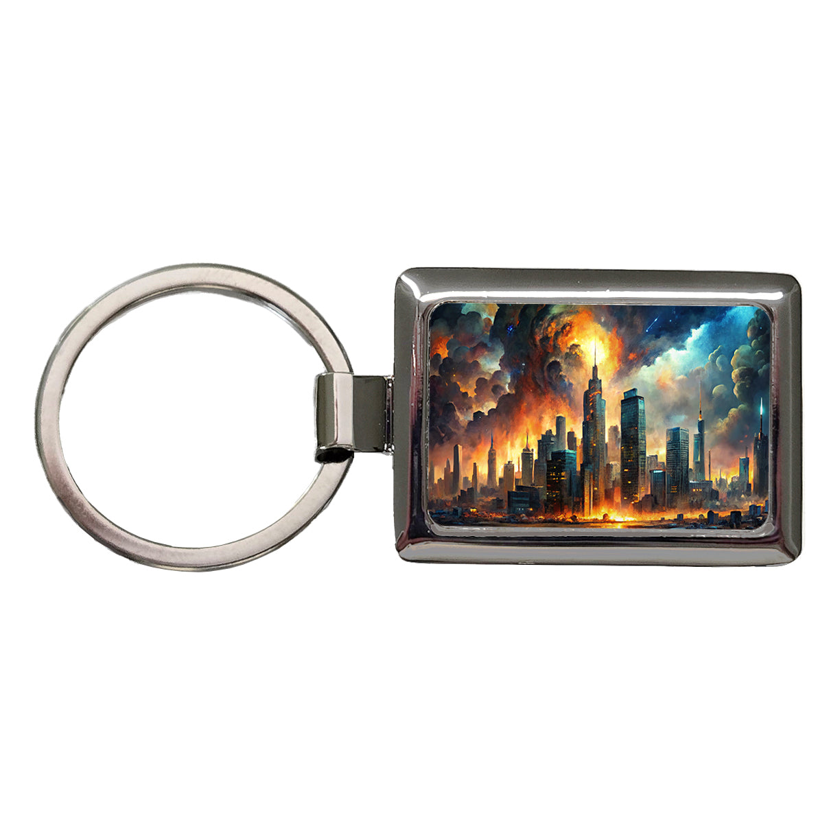 Sci-fi Apocalypse End Of The World Cityscape Rectangle Metal Keychain