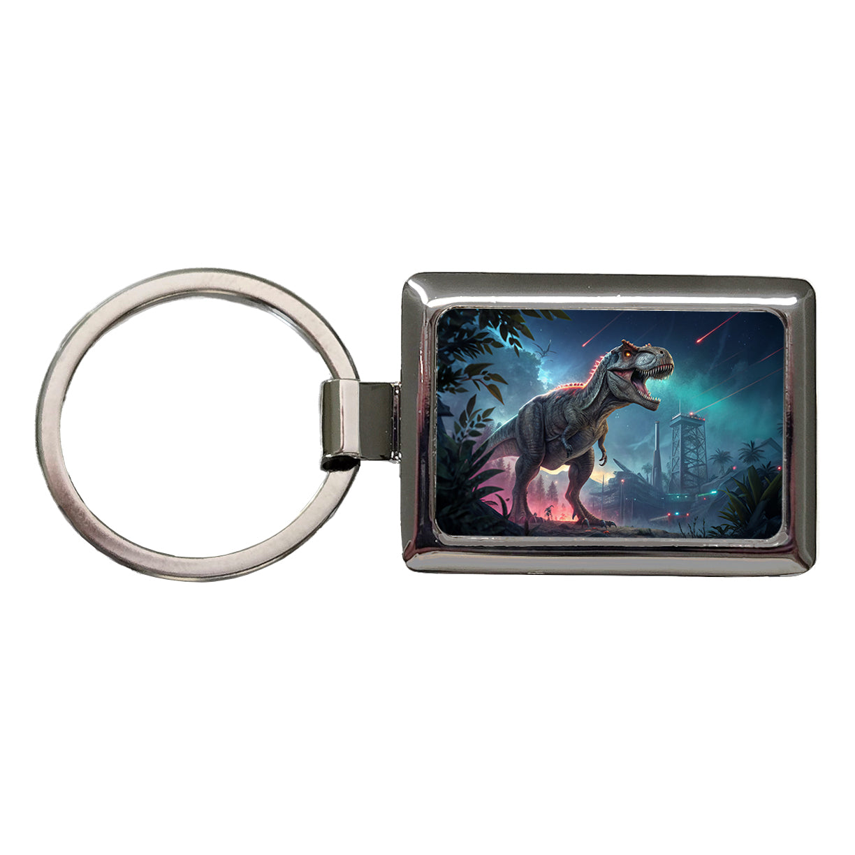 Sci-fi Futuristic T-Rex Dinosaur Rectangle Metal Keychain