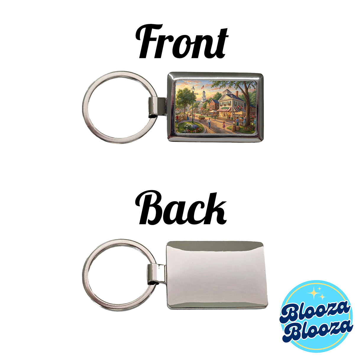 Small Town Americana Scene Rectangle Metal Keychain