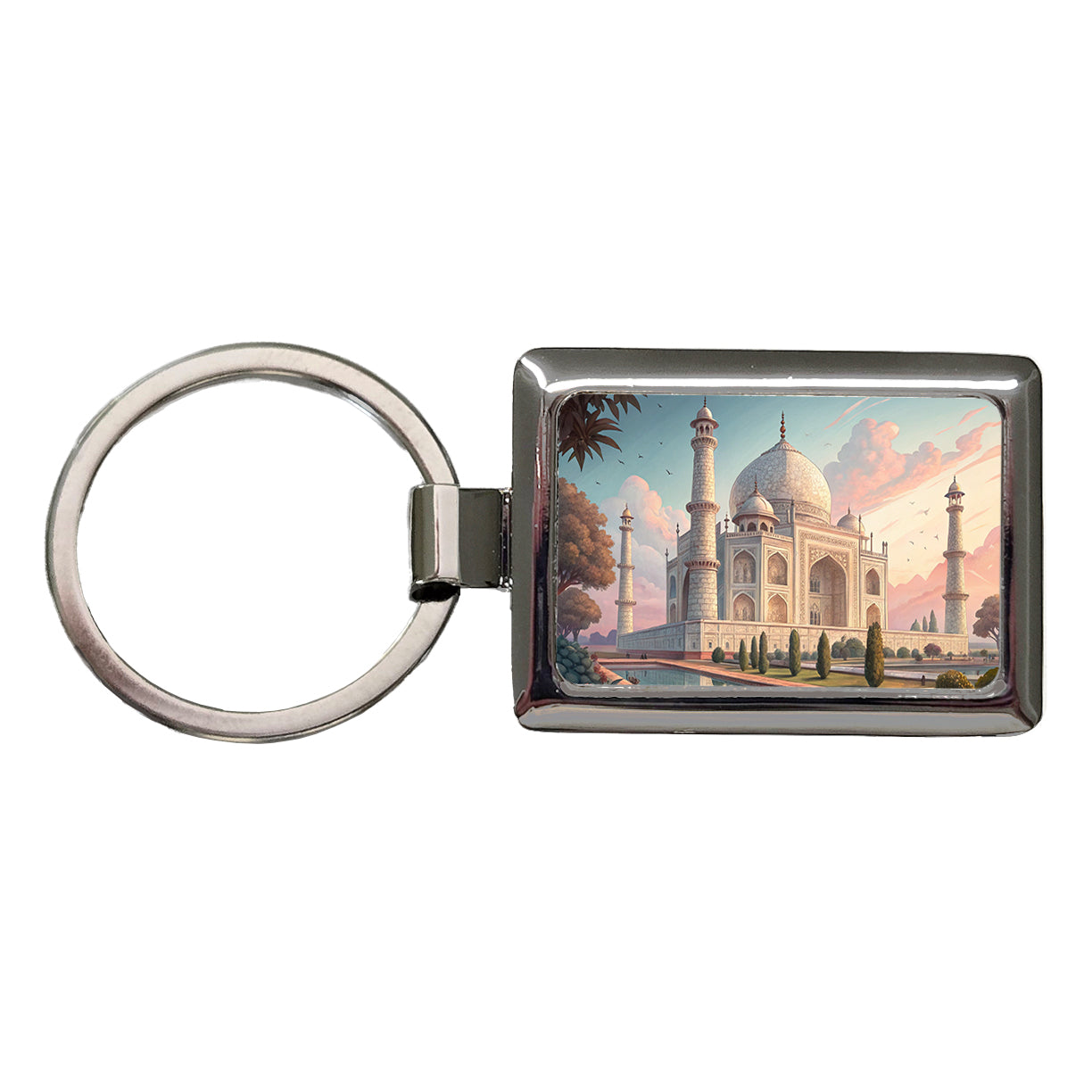 Taj Mahal India Rectangle Metal Keychain