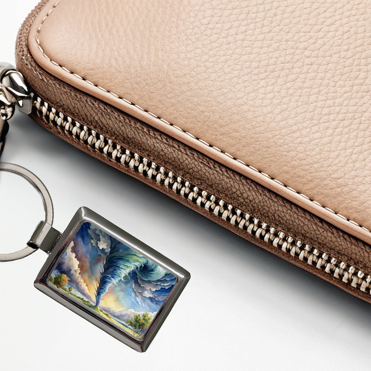 Tornado Twister Watercolor Rectangle Metal Keychain