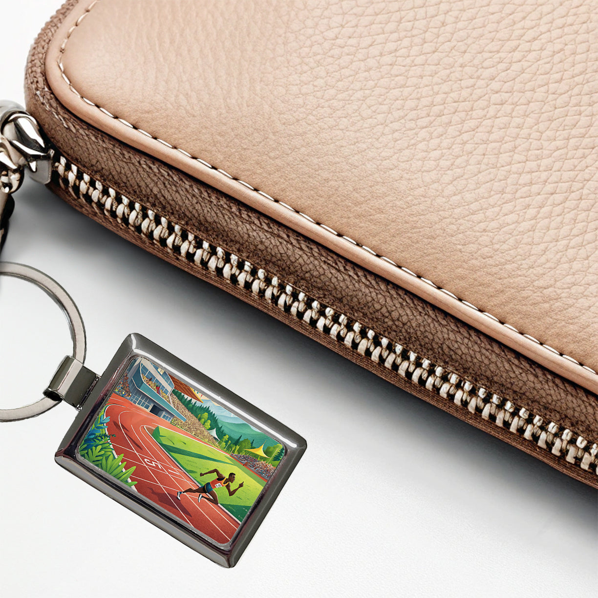 Track And Field Running Race Dash Rectangle Metal Keychain