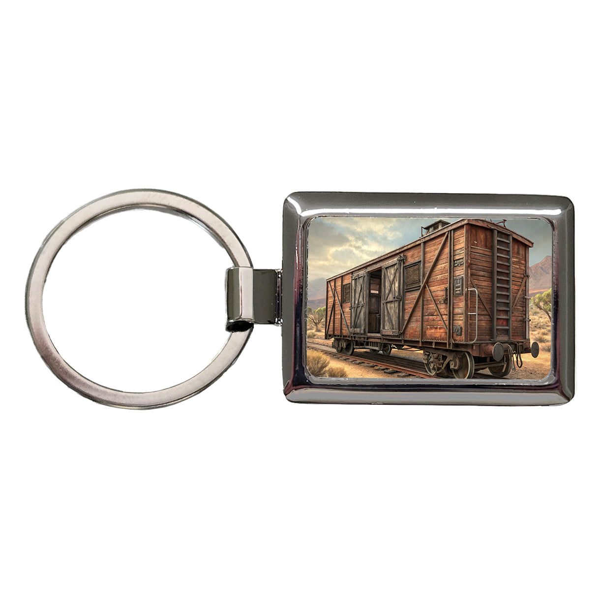 Train Freight Car Old West Western Rectangle Metal Keychain