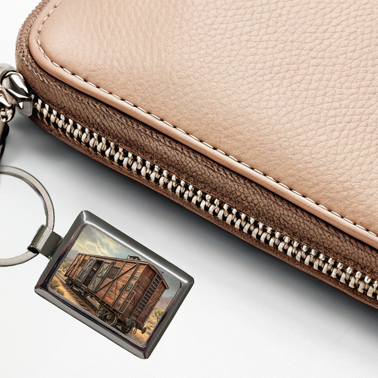 Train Freight Car Old West Western Rectangle Metal Keychain