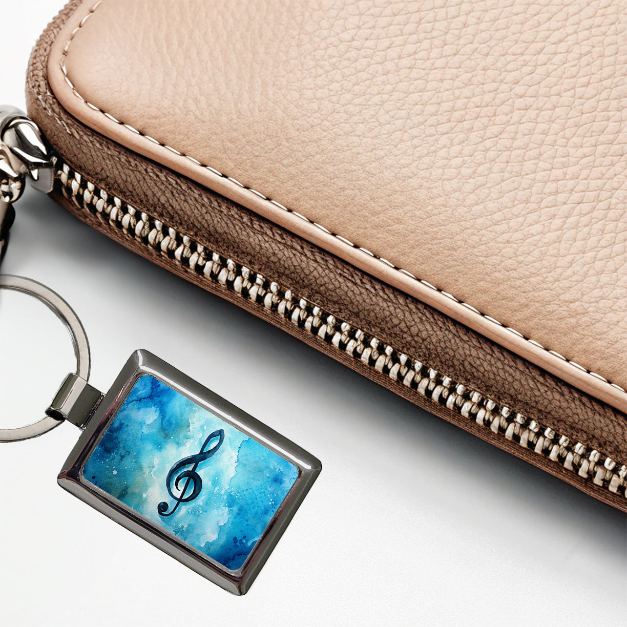 Treble Clef Music Musical Note Blue Watercolor Rectangle Metal Keychain