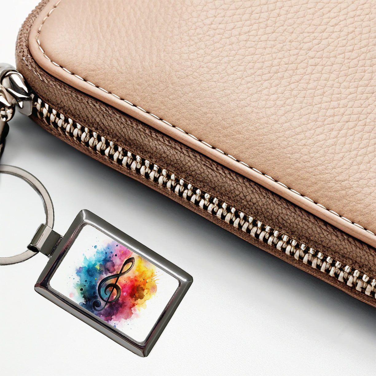 Treble Clef Music Musical Note Colorful Watercolor Rectangle Metal Keychain