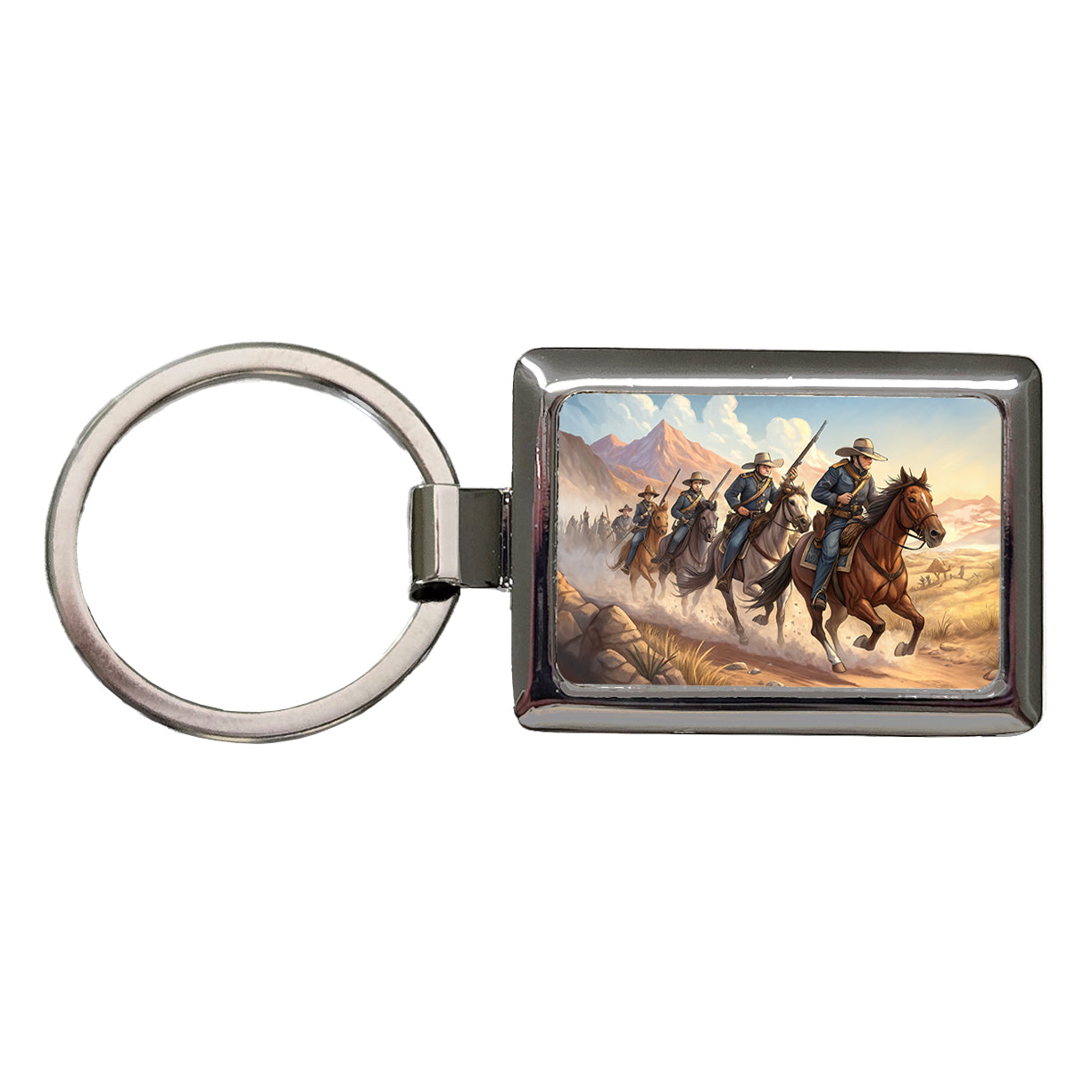 US Cavalry Charge Cowboy Western Old West Rectangle Metal Keychain
