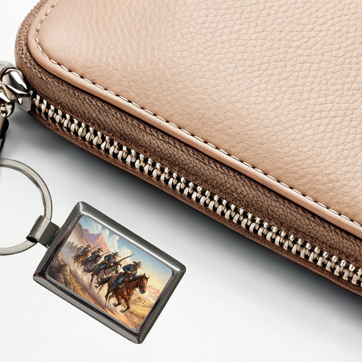 US Cavalry Charge Cowboy Western Old West Rectangle Metal Keychain