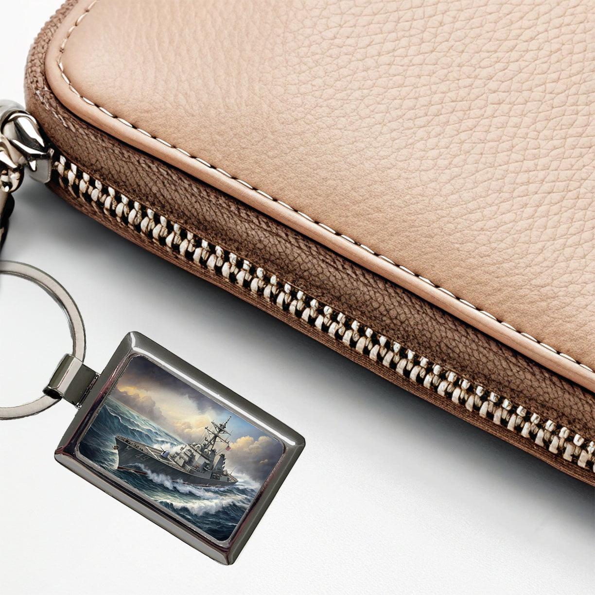 US Navy Destroyer Underway Rectangle Metal Keychain