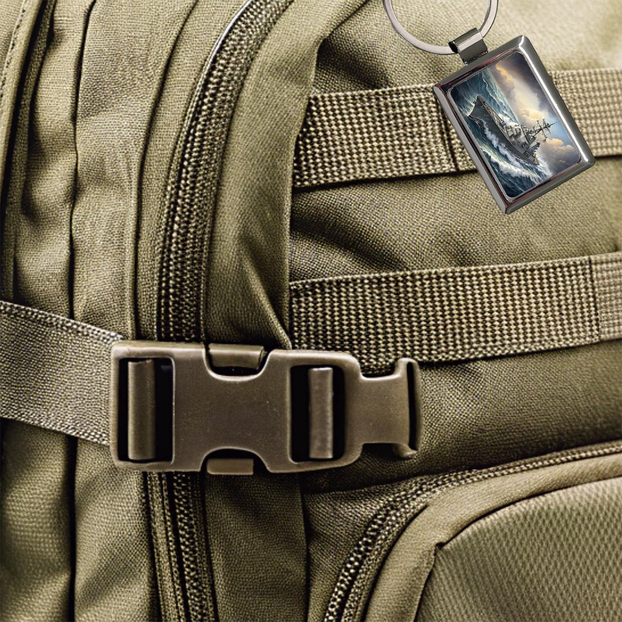 US Navy Destroyer Underway Rectangle Metal Keychain