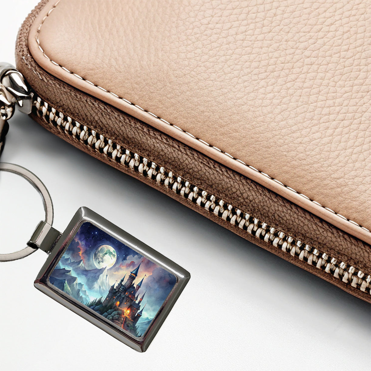 Vampire Castle On Mountain Top Under A Full Moon Rectangle Metal Keychain