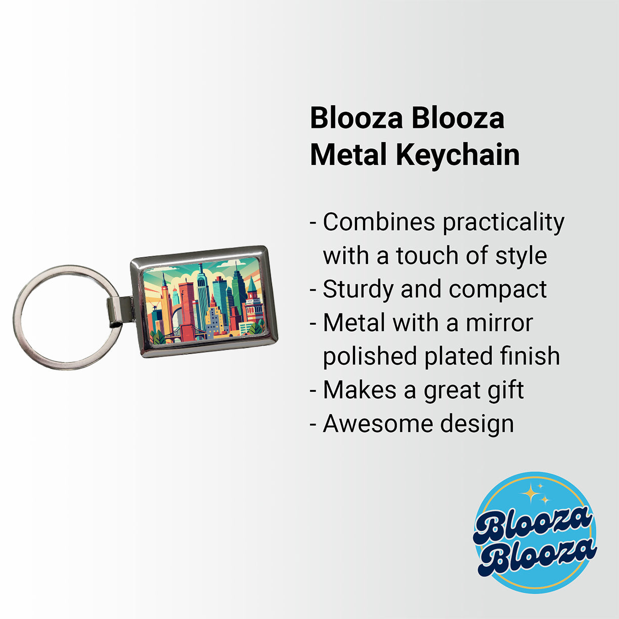 Vibrant Colored New York City Skyline Landscape Rectangle Metal Keychain