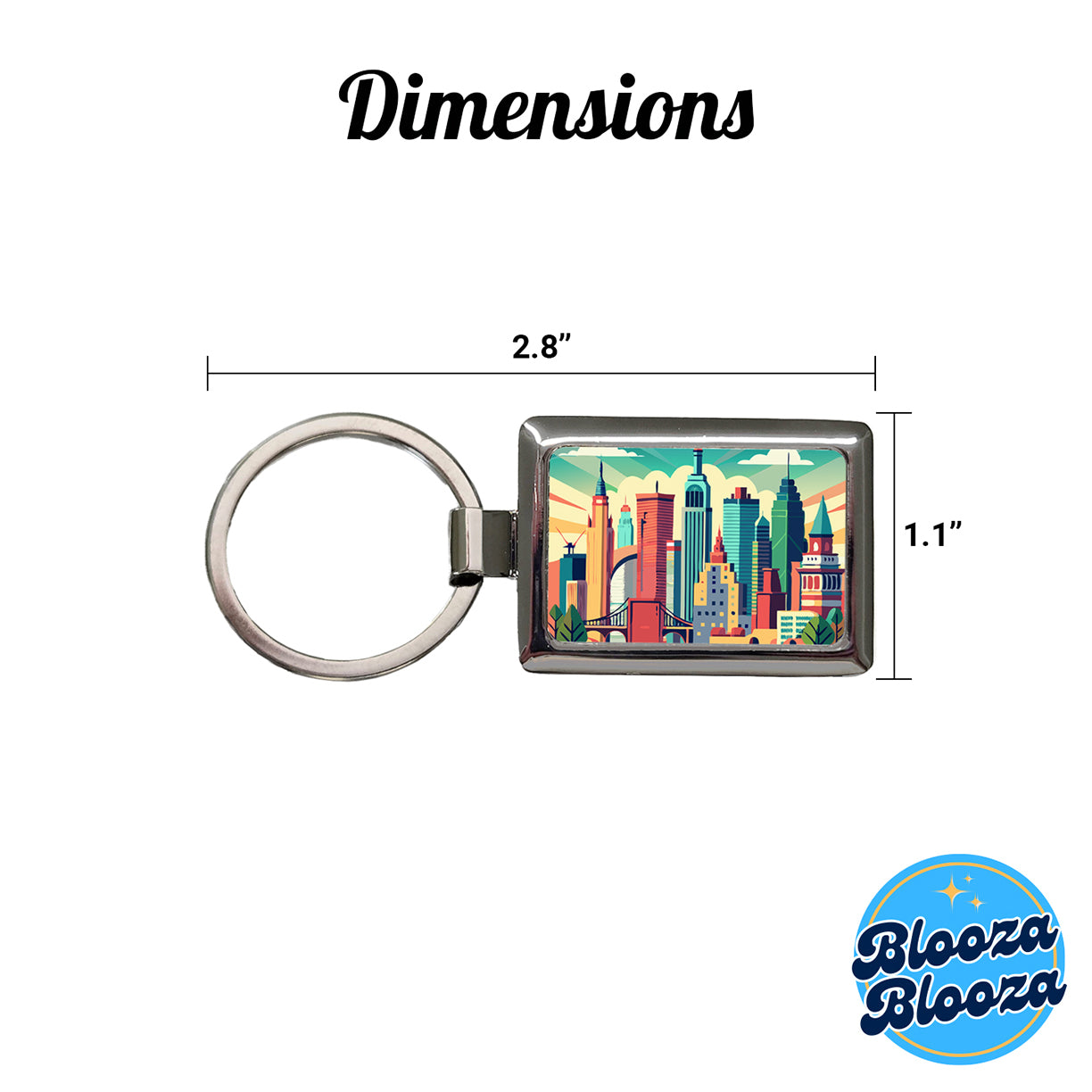 Vibrant Colored New York City Skyline Landscape Rectangle Metal Keychain