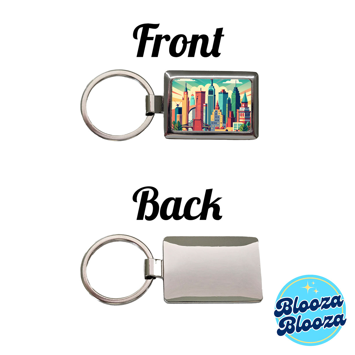 Vibrant Colored New York City Skyline Landscape Rectangle Metal Keychain