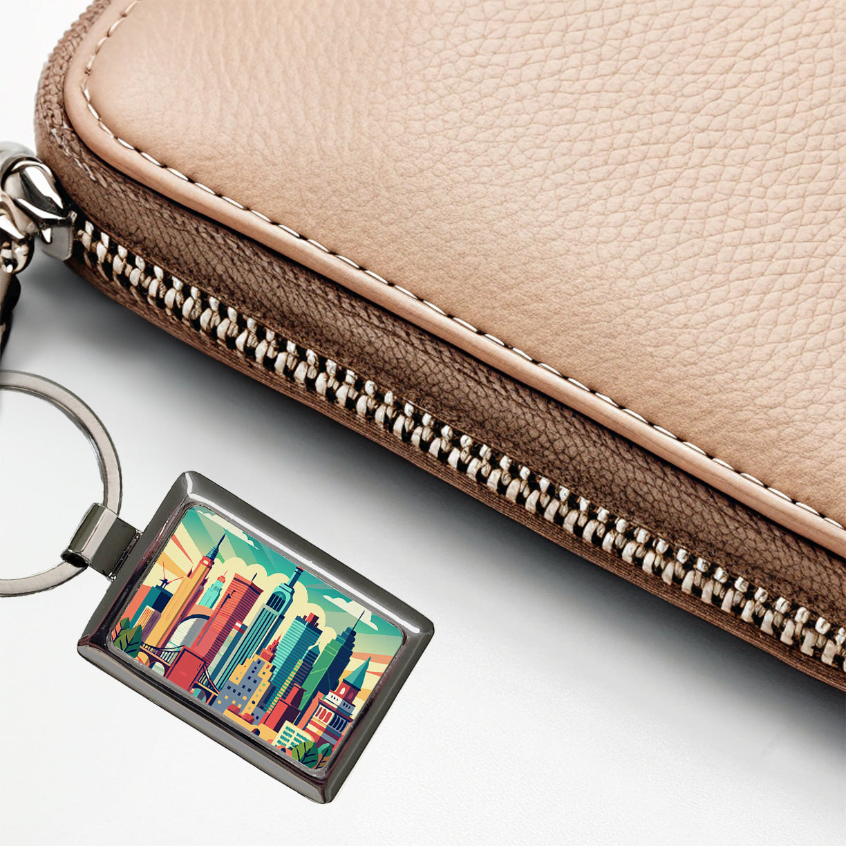 Vibrant Colored New York City Skyline Landscape Rectangle Metal Keychain
