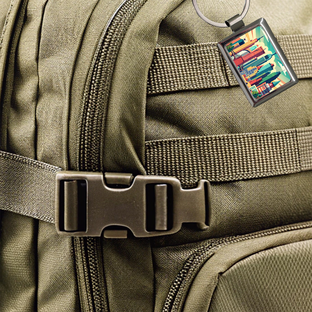 Vibrant Colored New York City Skyline Landscape Rectangle Metal Keychain
