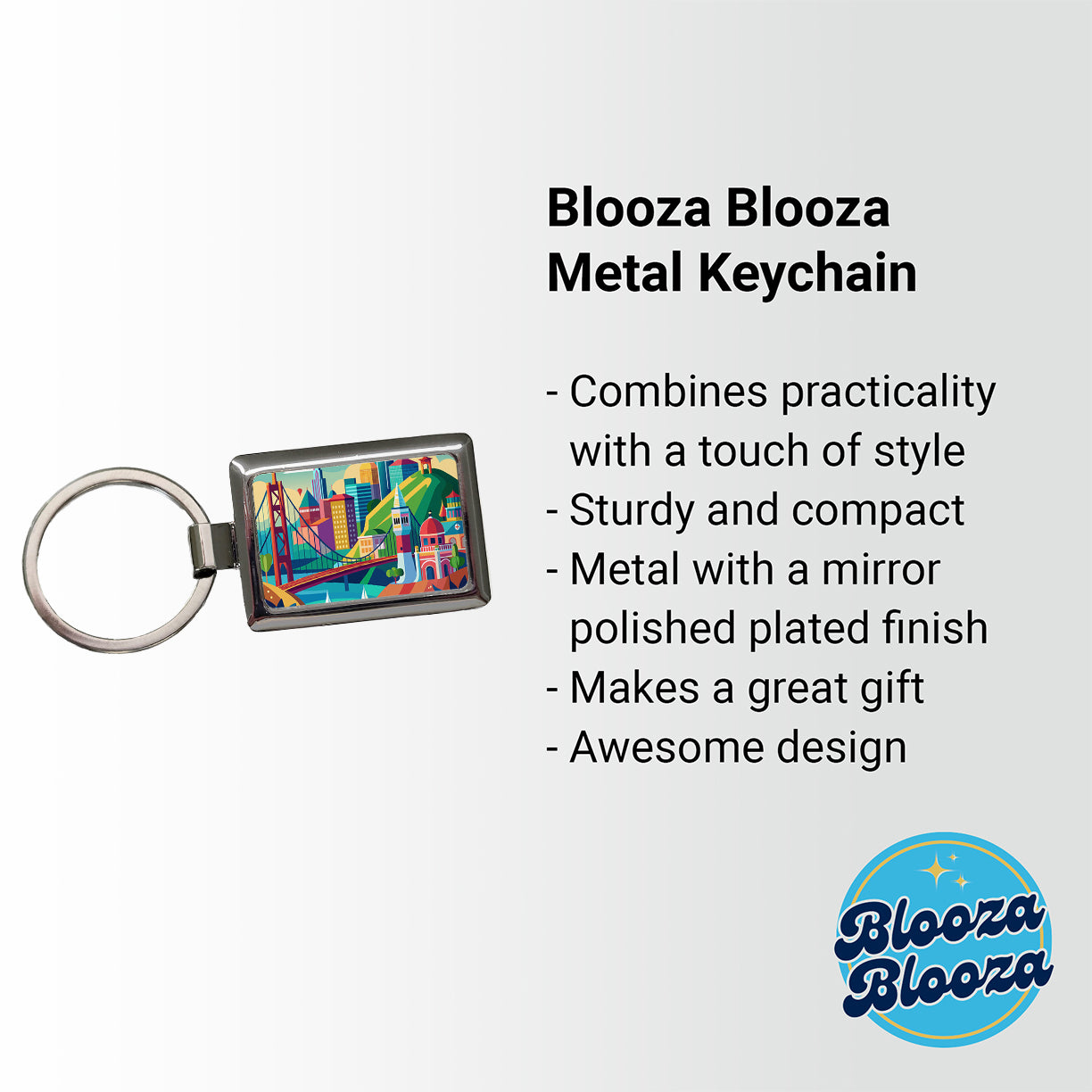 Vibrant Colored San Francisco City California Skyline Landscape Rectangle Metal Keychain