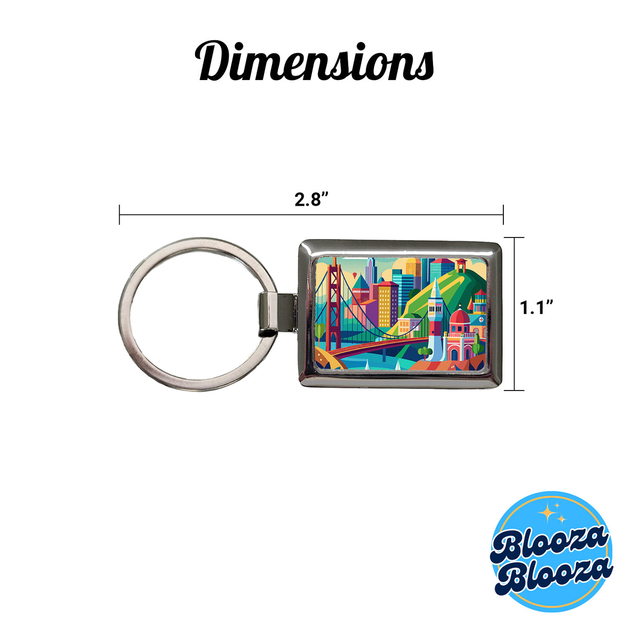 Vibrant Colored San Francisco City California Skyline Landscape Rectangle Metal Keychain