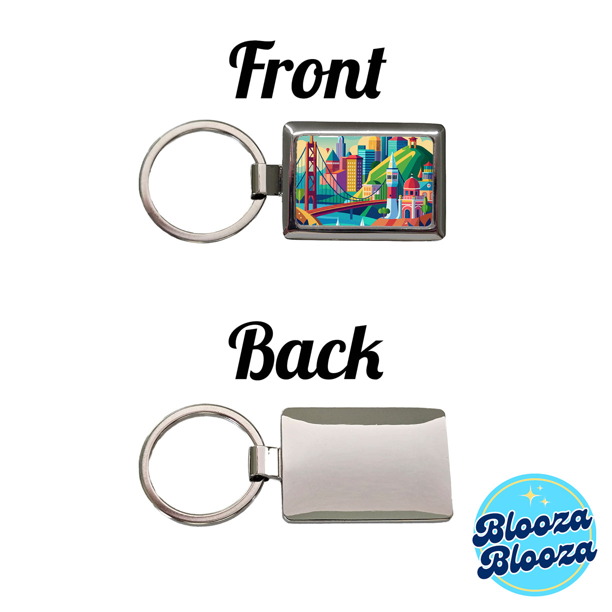 Vibrant Colored San Francisco City California Skyline Landscape Rectangle Metal Keychain