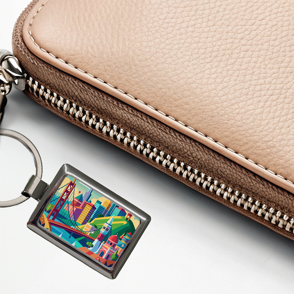 Vibrant Colored San Francisco City California Skyline Landscape Rectangle Metal Keychain
