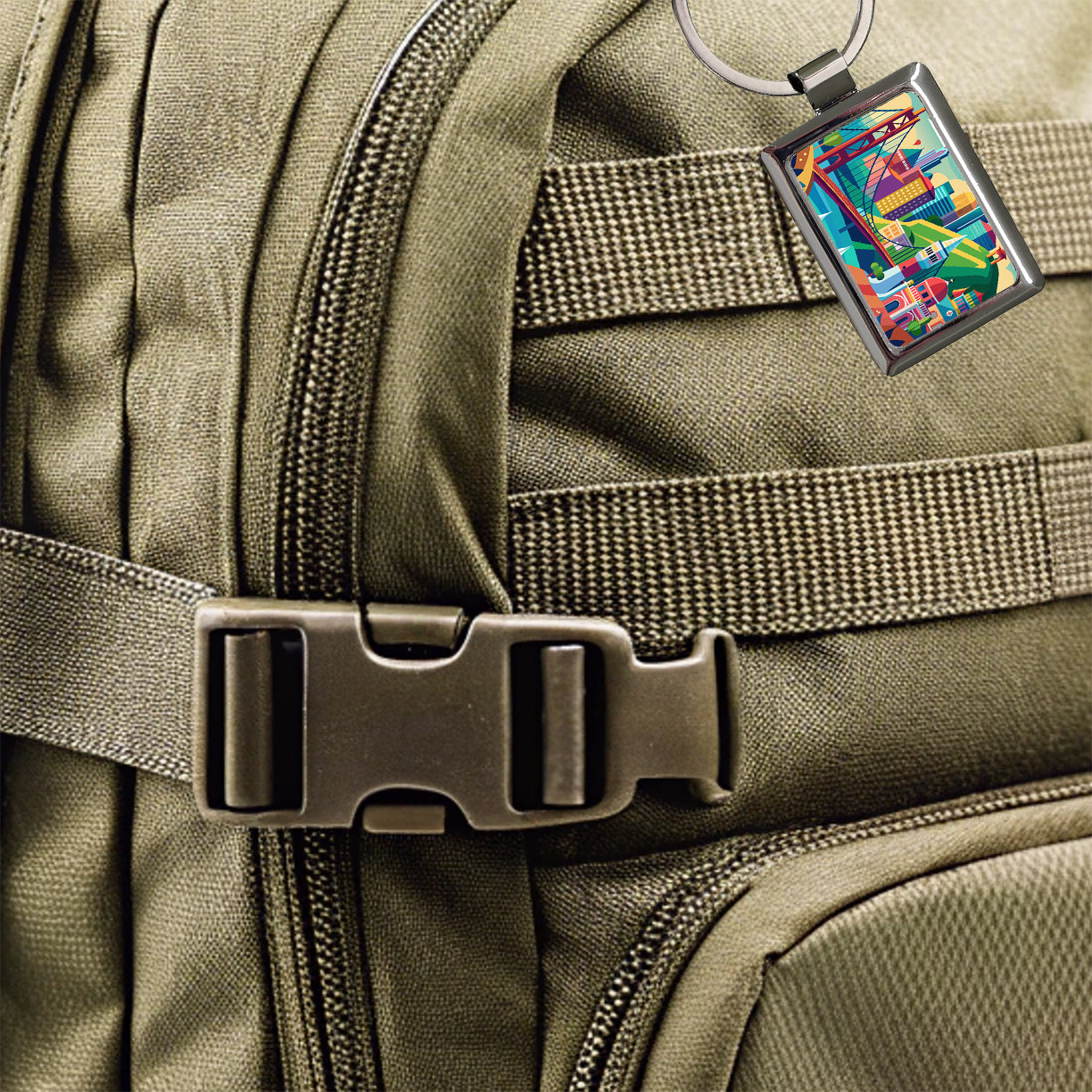 Vibrant Colored San Francisco City California Skyline Landscape Rectangle Metal Keychain