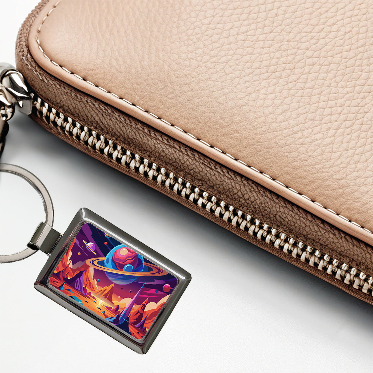 Vibrant Colored Sci-fi Hostile Alien Planet Rectangle Metal Keychain