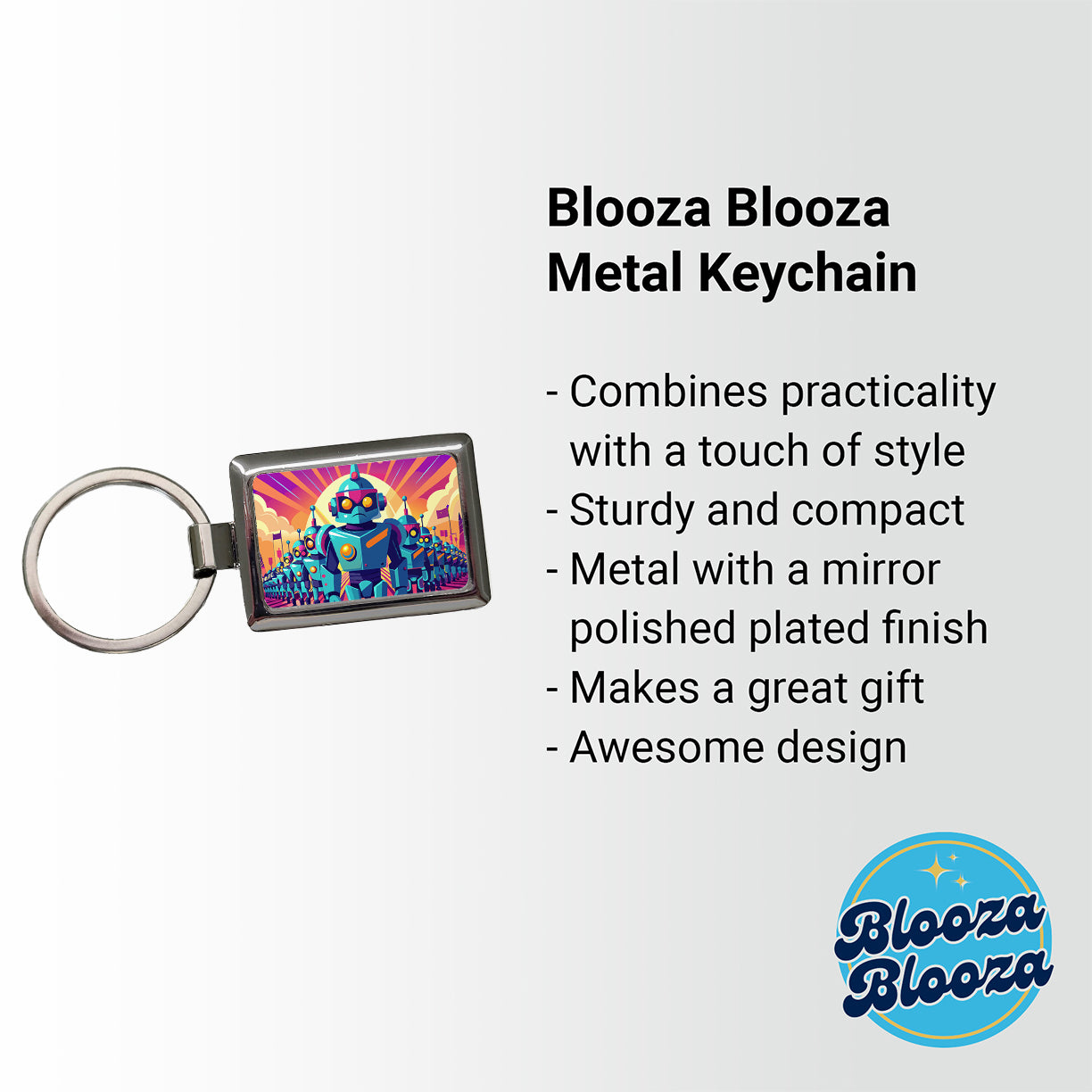 Vibrant Colored Sci-fi Robot Army Marching Rectangle Metal Keychain