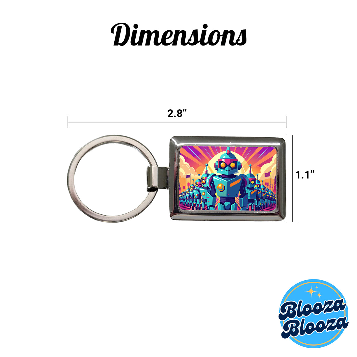 Vibrant Colored Sci-fi Robot Army Marching Rectangle Metal Keychain