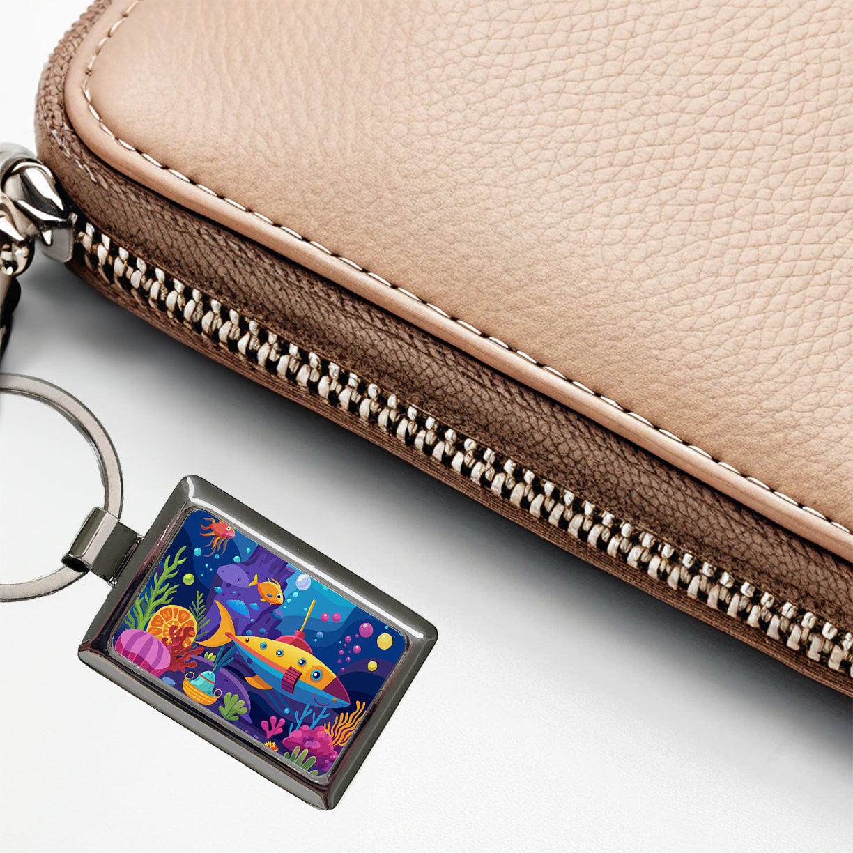 Vibrant Colored Undersea Underwater Ocean Fantasy World Rectangle Metal Keychain