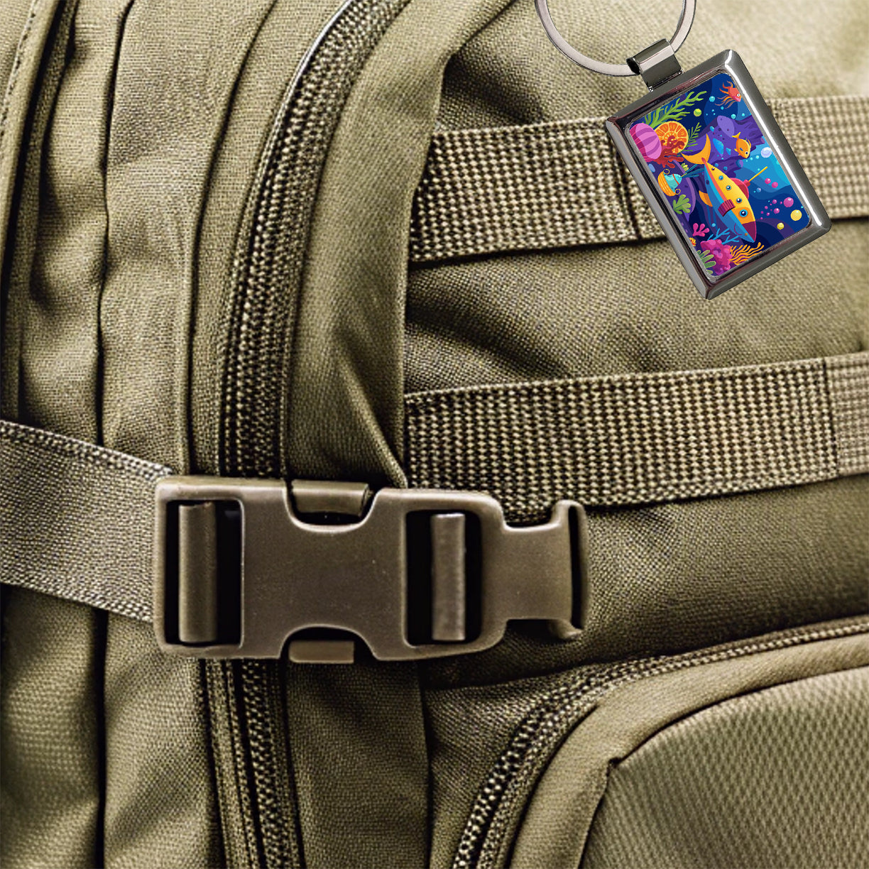 Vibrant Colored Undersea Underwater Ocean Fantasy World Rectangle Metal Keychain