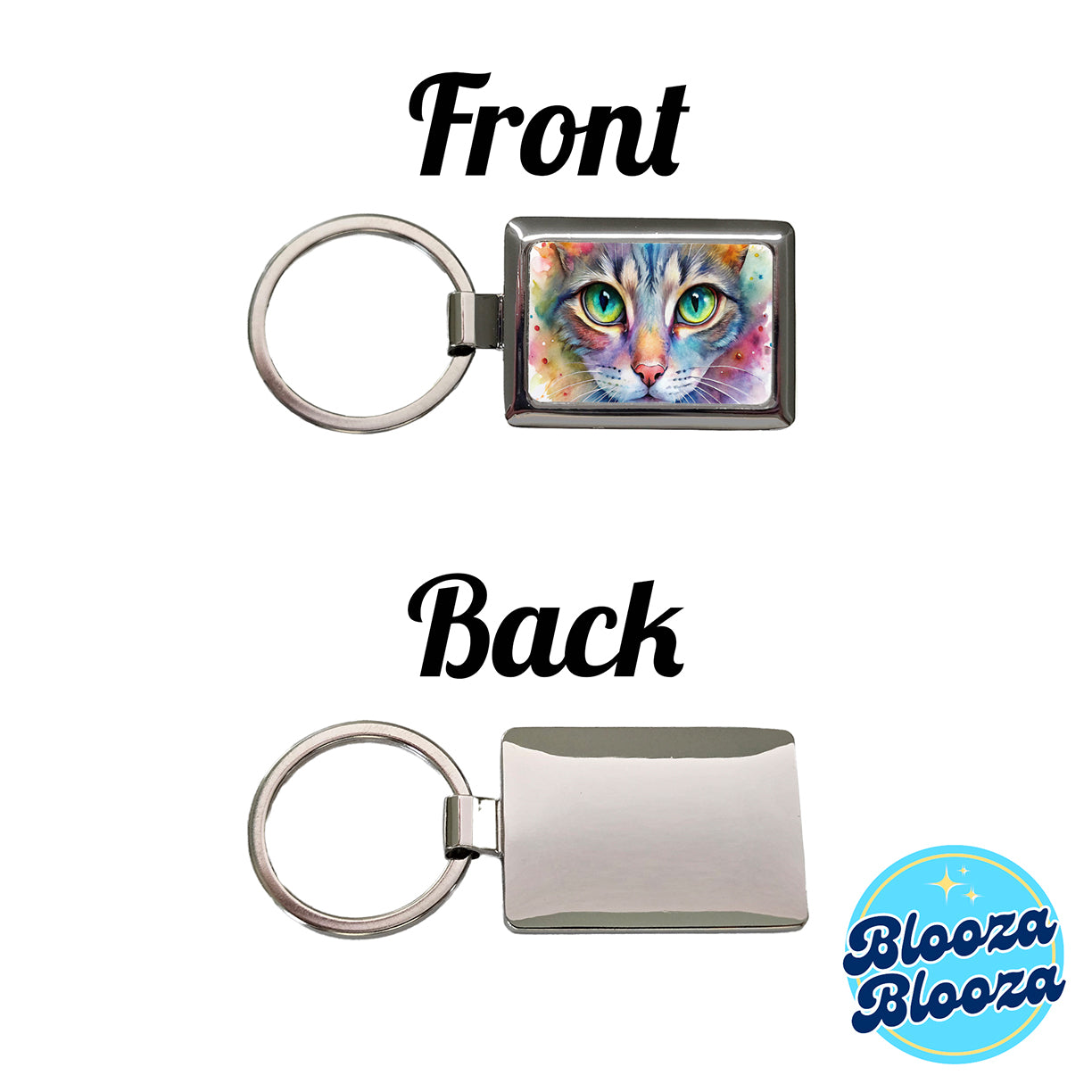 Watercolor Tabby Cat Rectangle Metal Keychain