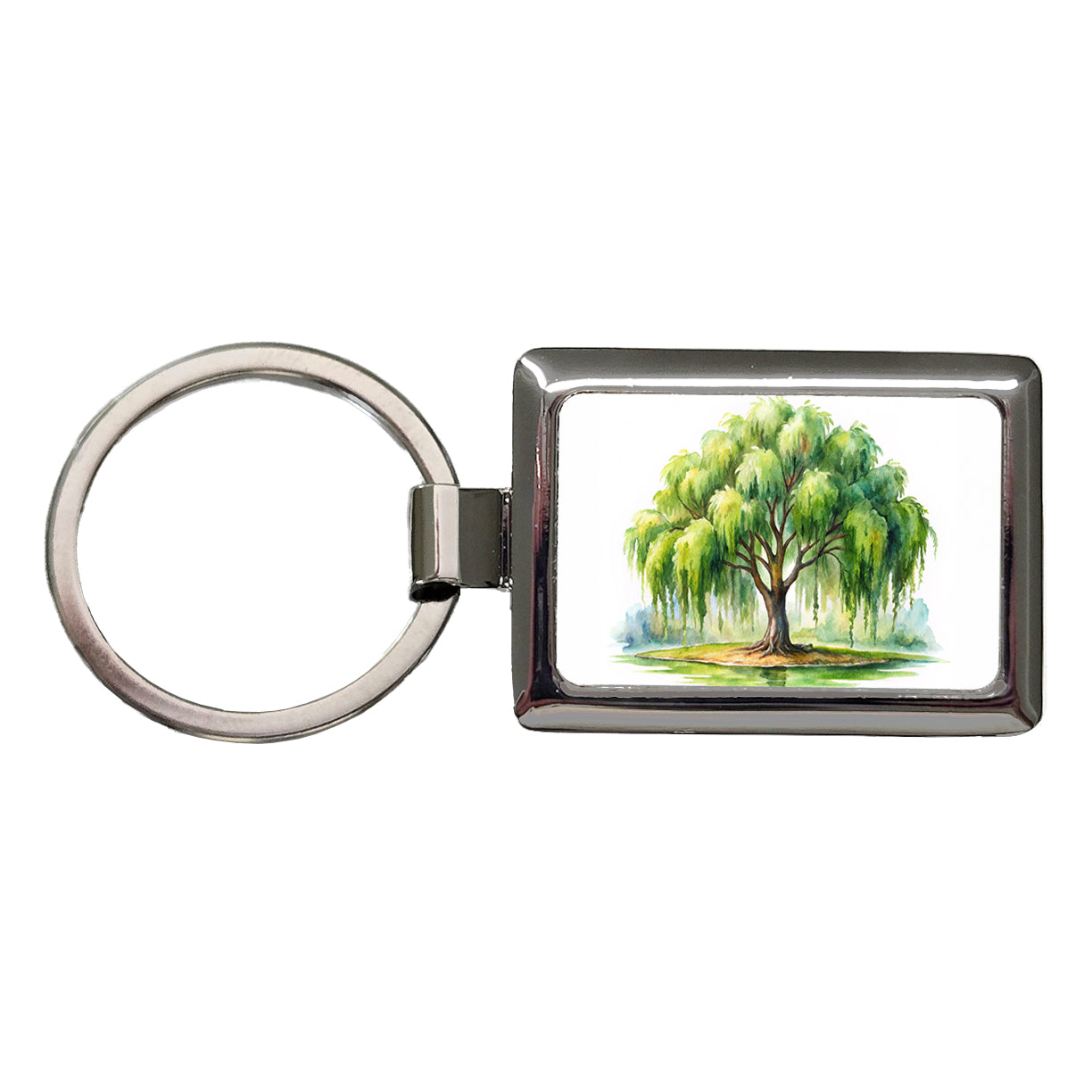 Weeping Willow Tree Watercolor Rectangle Metal Keychain