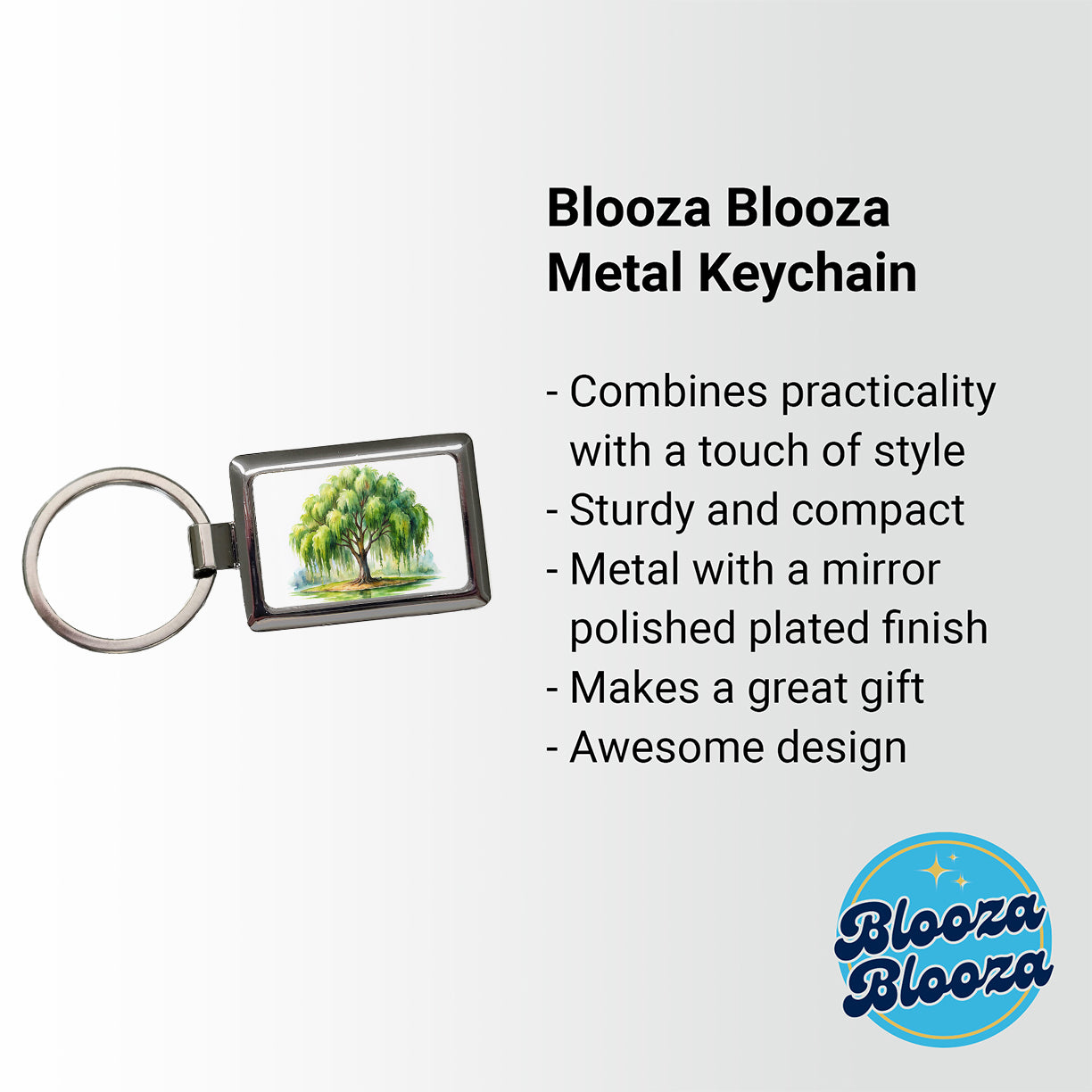 Weeping Willow Tree Watercolor Rectangle Metal Keychain