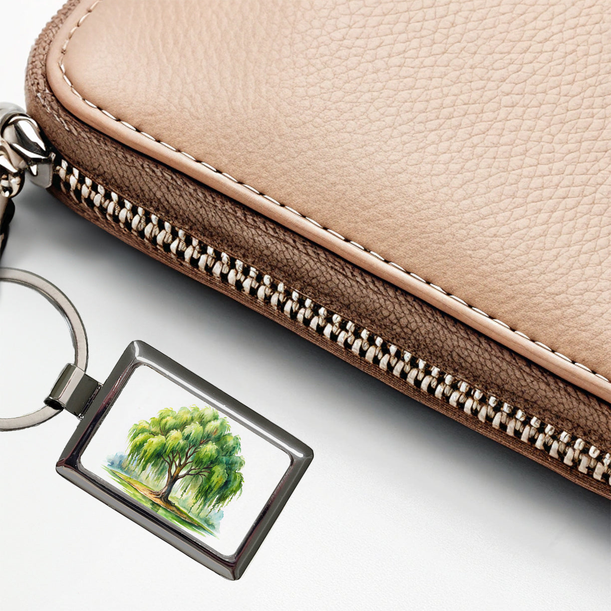 Weeping Willow Tree Watercolor Rectangle Metal Keychain