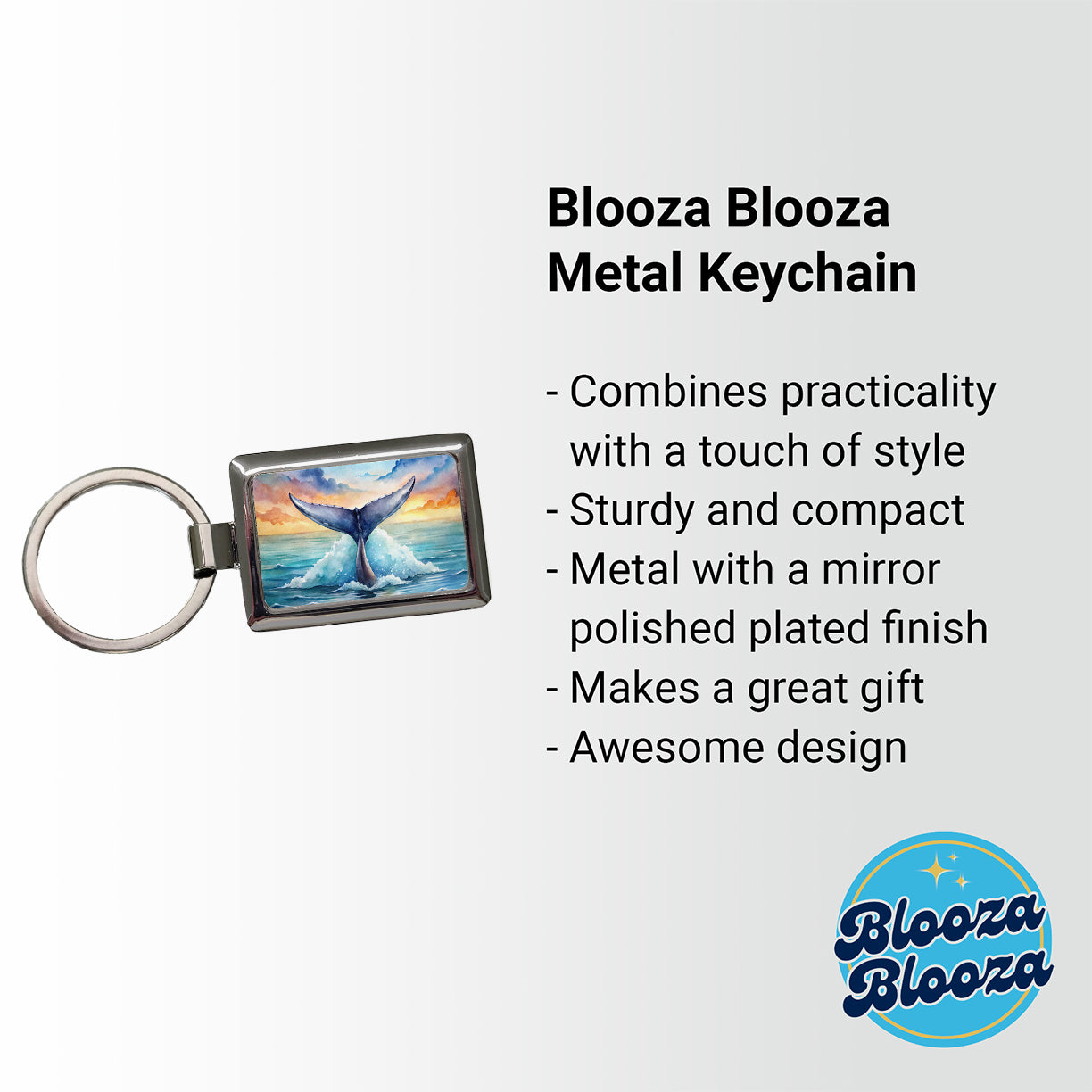 Whale Tail Ocean Watercolor Rectangle Metal Keychain