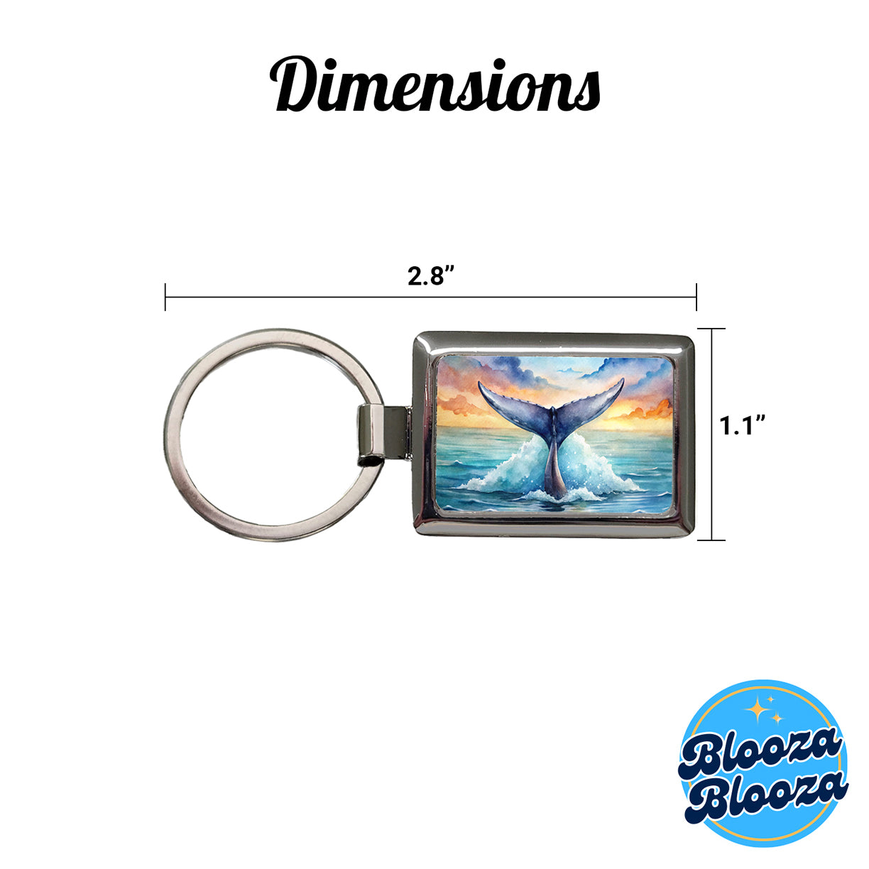 Whale Tail Ocean Watercolor Rectangle Metal Keychain