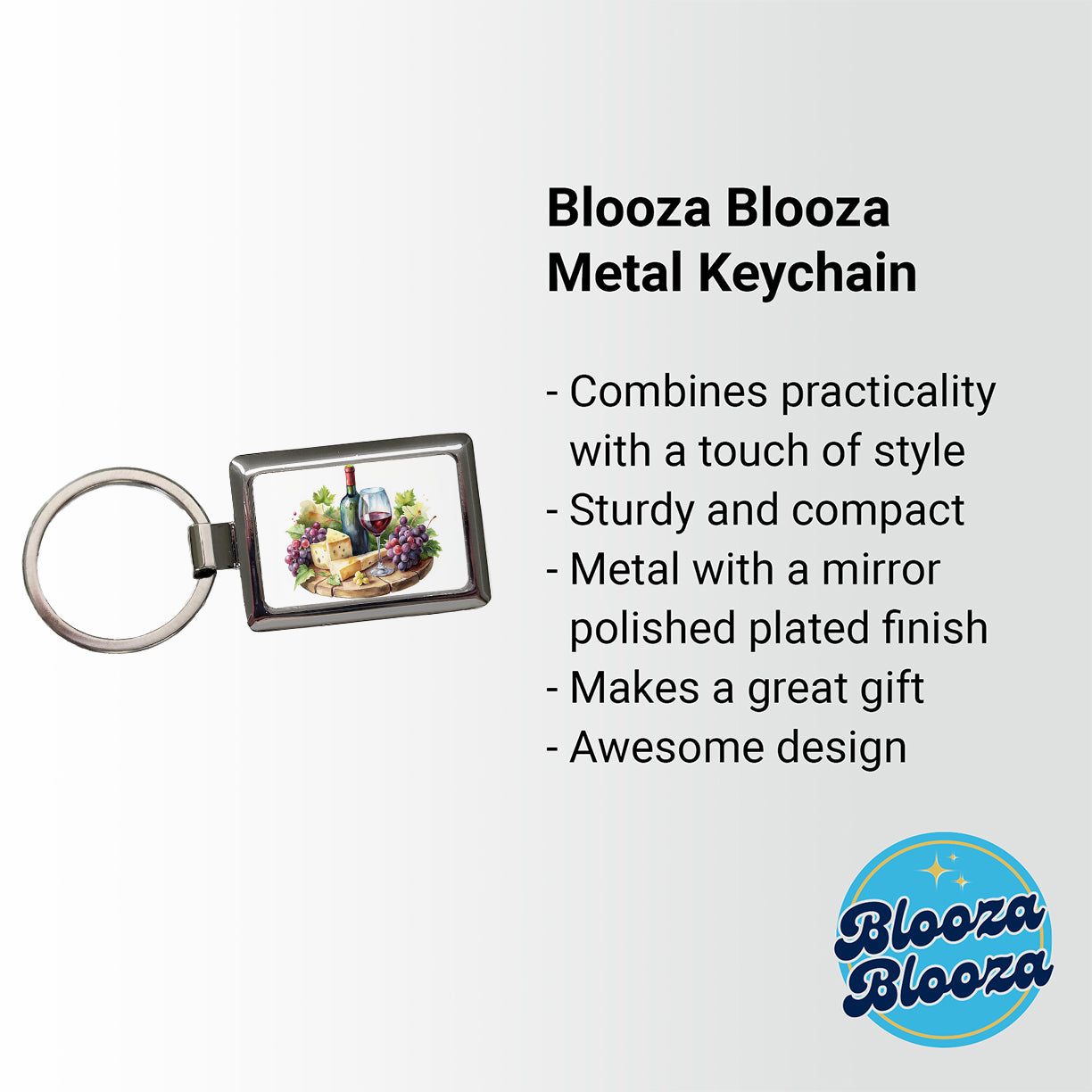 Wine Cheese Grapes on Board Watercolor Rectangle Metal Keychain